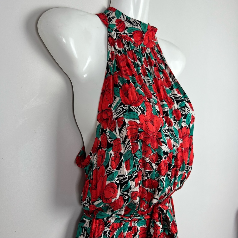 Ebby & I Midi Dress Floral Red Poppy Halter Neck Tie Waist Boho Size S 8 - Picture 7 of 16